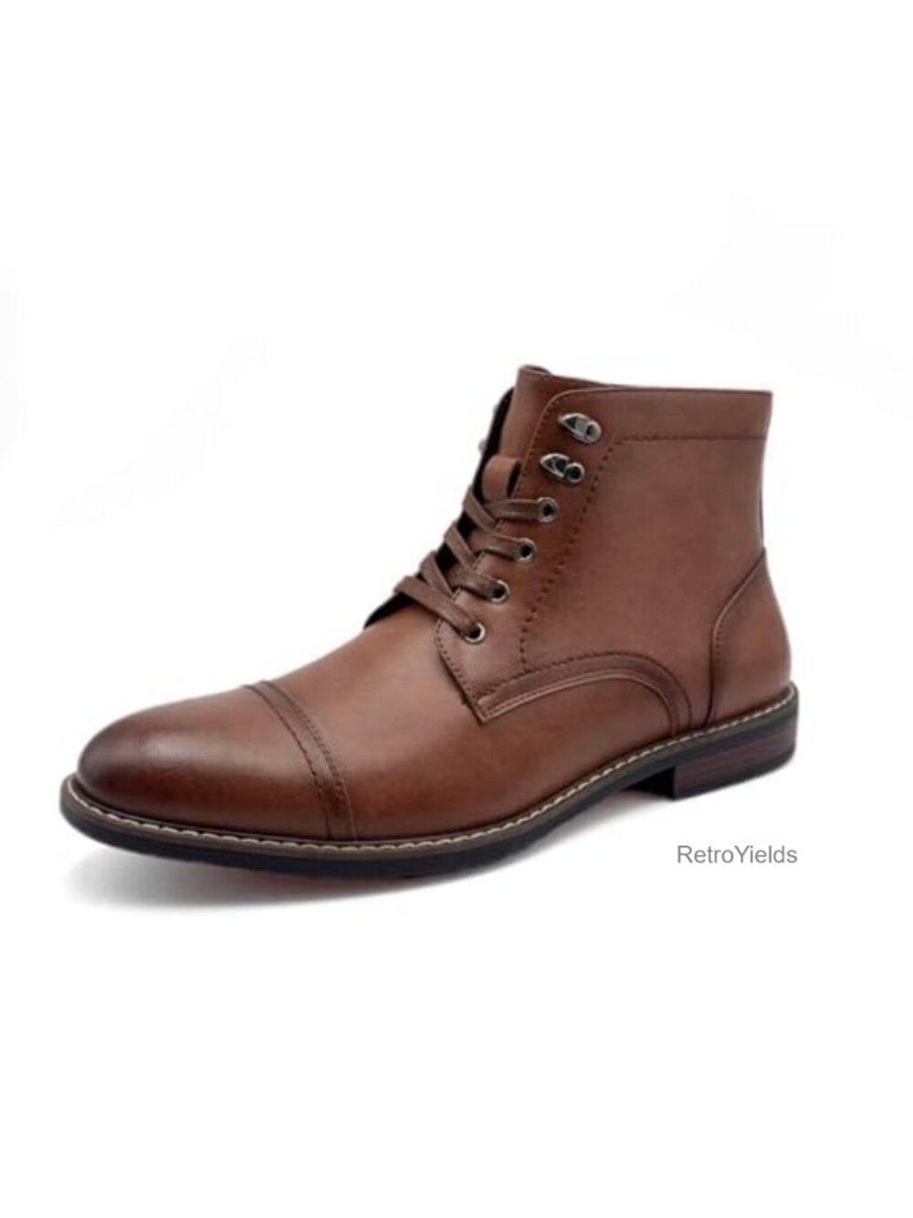 Men's Faux Leather Cap Toe Oxford Ankle Boots Lace Up